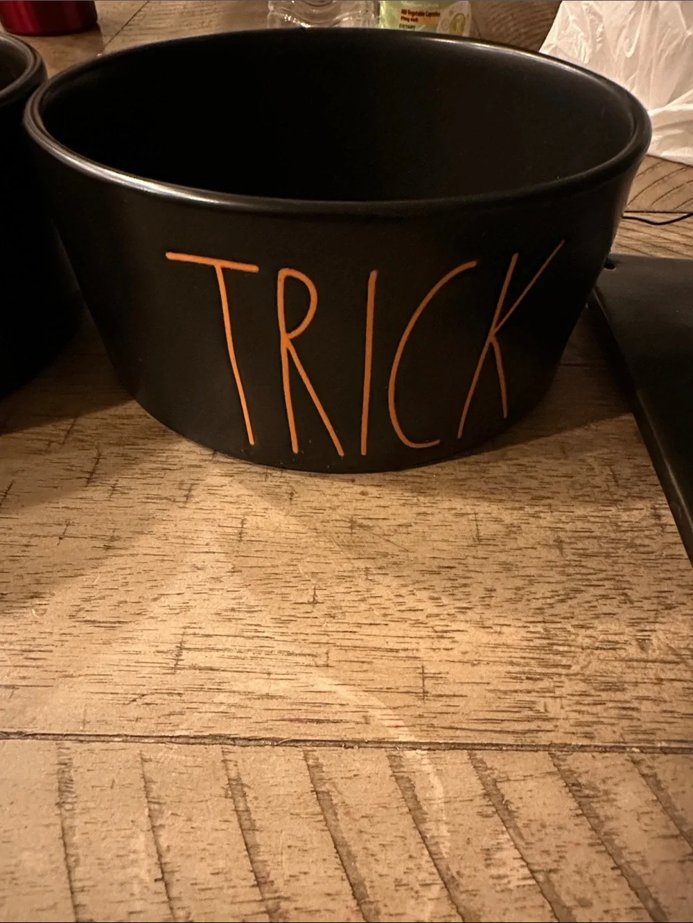 RAE DUNN Black 'TREAT' or TRICK Ceramic Candy Bowl and sign Halloween Party Dish